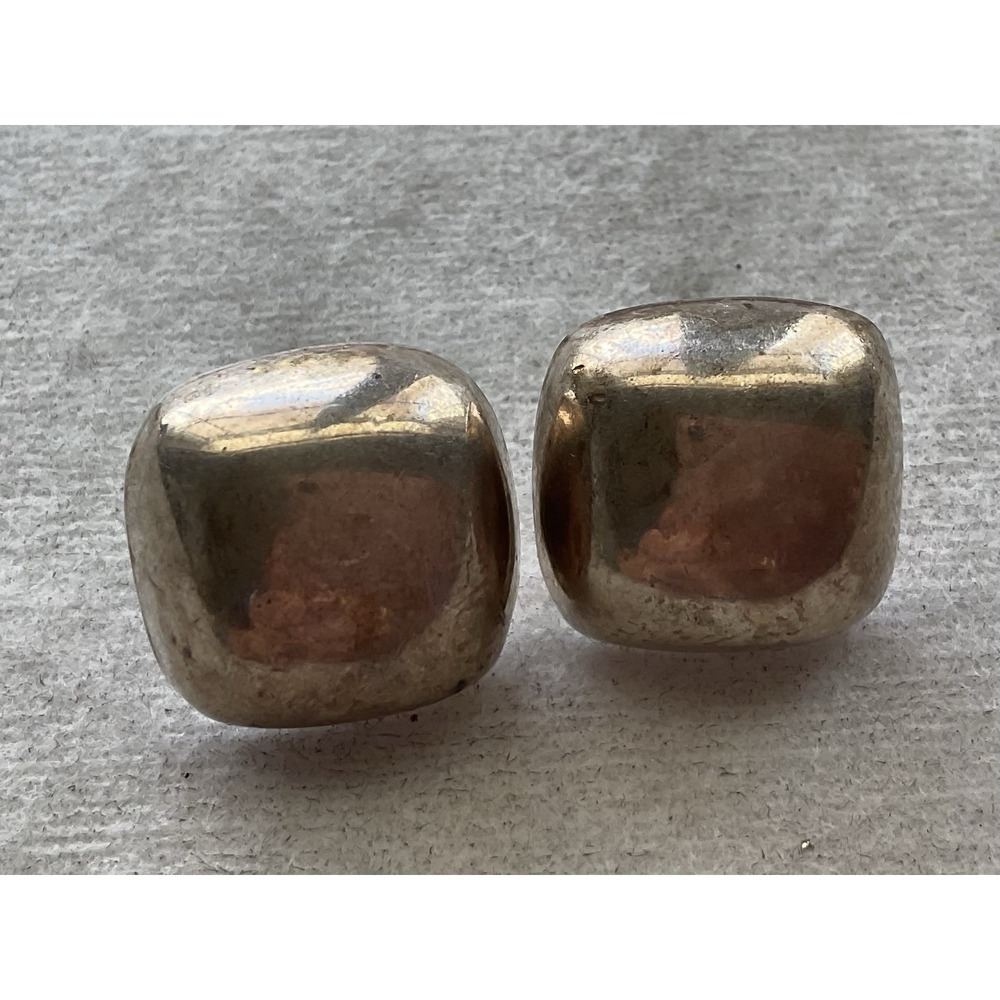 Mexico 925 Sterling Silver domed square stud earrings Vintage Estate Jewelry